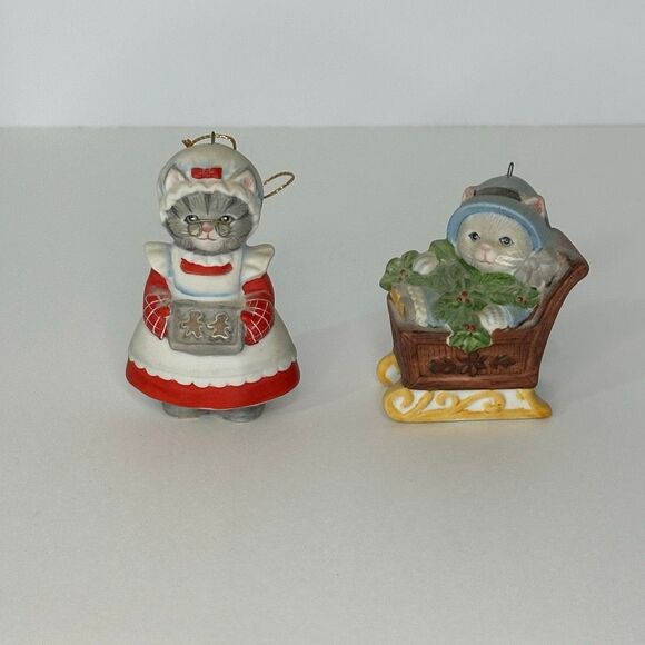 Vintage Kitty Cucumber Christmas Ornaments by Schmid Set of 2 - Picture 2 of 15